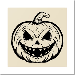 Grinning Jack O' Lantern (Black) Posters and Art